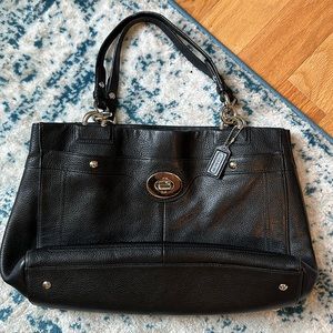 Vintage Black Leather Coach Tote